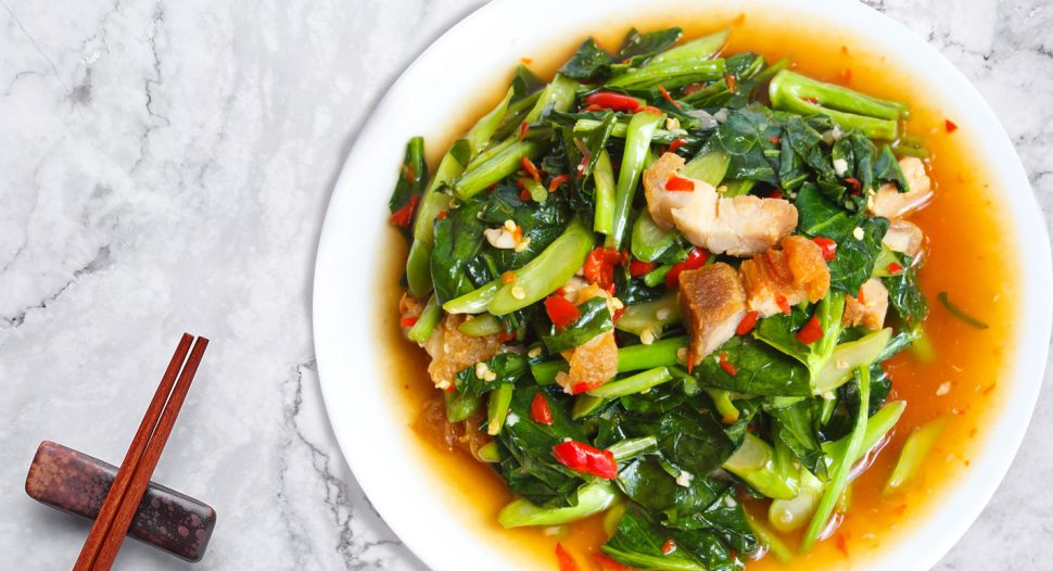 Thai favourite recipe - Stir Fry Kailan with Crispy Pork