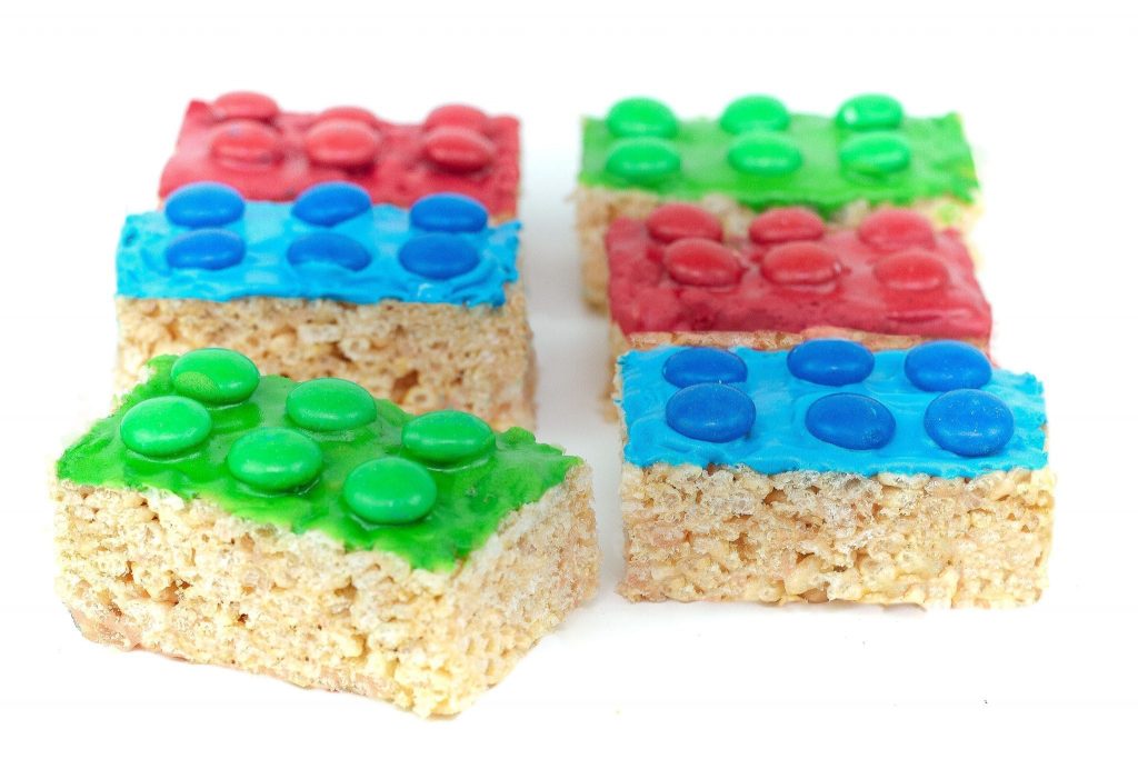 Multicoloured Lego Rice Krispy treats