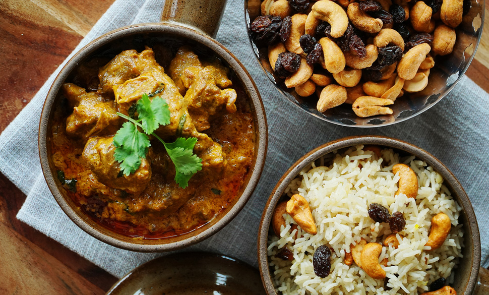 Mutton korma with saffron rice