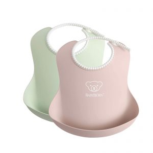 Pastel green and pink baby bibs