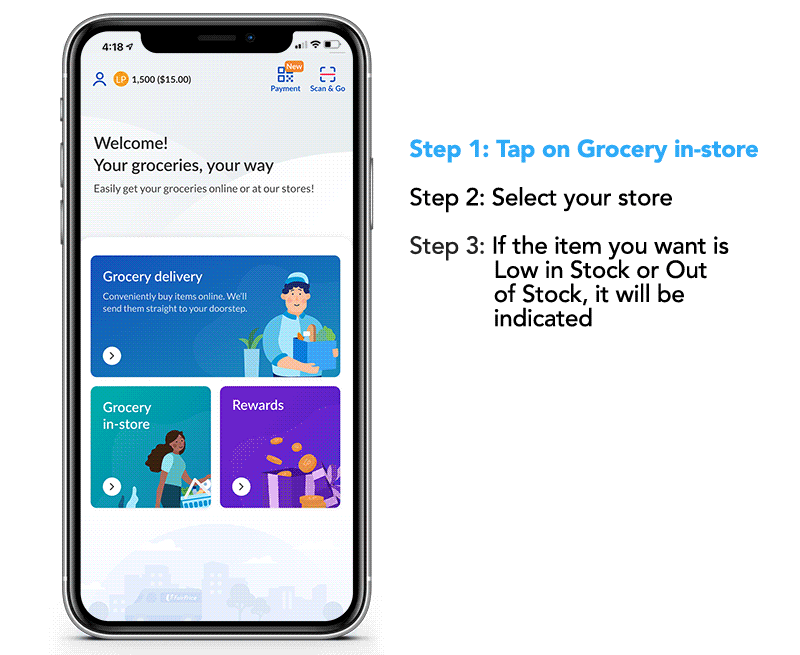 phone-browse-low-stock-800 Search & Browse - Browse at Home. Use the app to check product availability at the FairPrice stores near you before heading over.