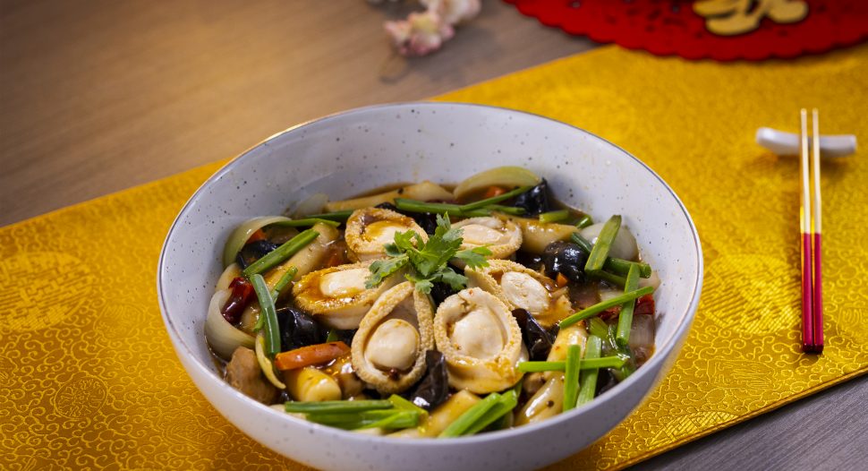 South Korean Baby Abalone with Korean Rice Cake