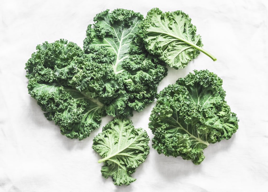 Fresh kale on a light background, top view. Health diet food
