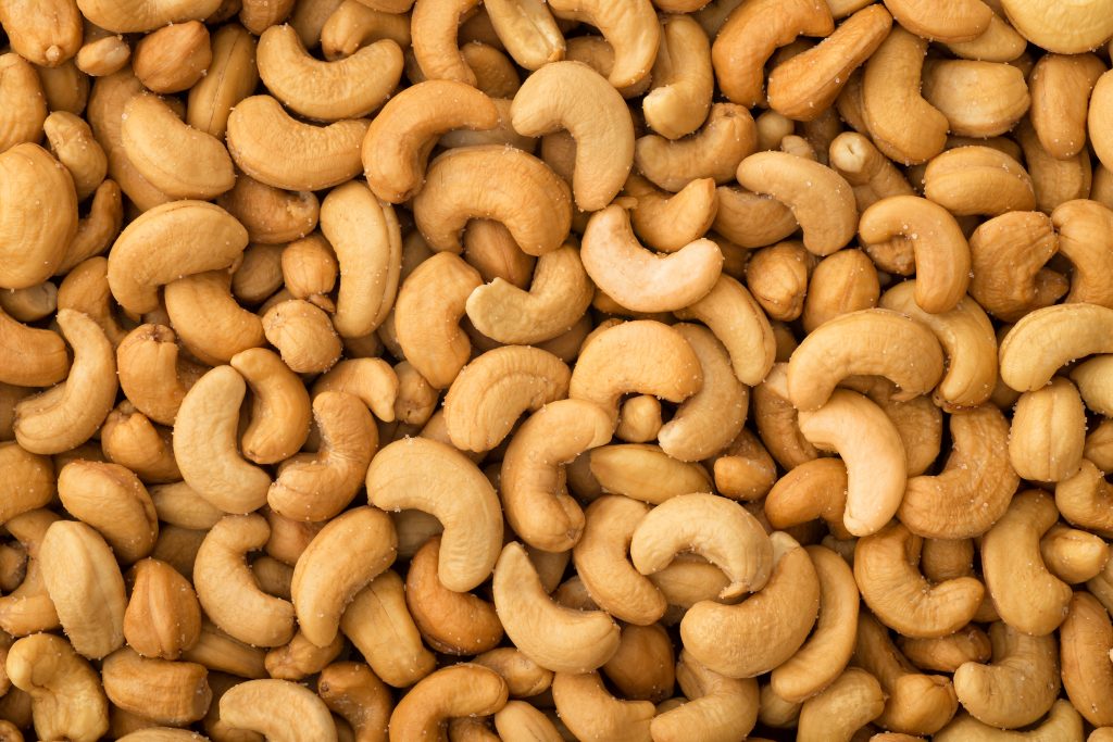 Close-up of cashew nuts background