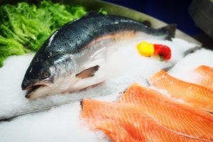 Fresh salmon on ice, toned