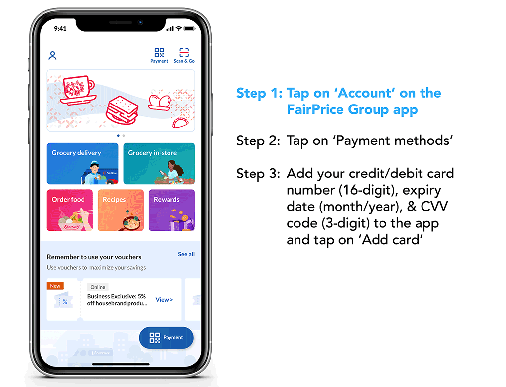 Credit-Debit-Card-(FP-Group-app) Adding Credit/Debit card details to the FairPrice Group app