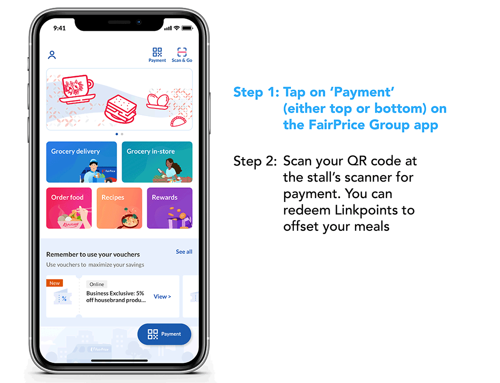 Scan-QR-Code-(FP-Group-app) So cashless at Kopitiam outlets with the FairPrice Group app