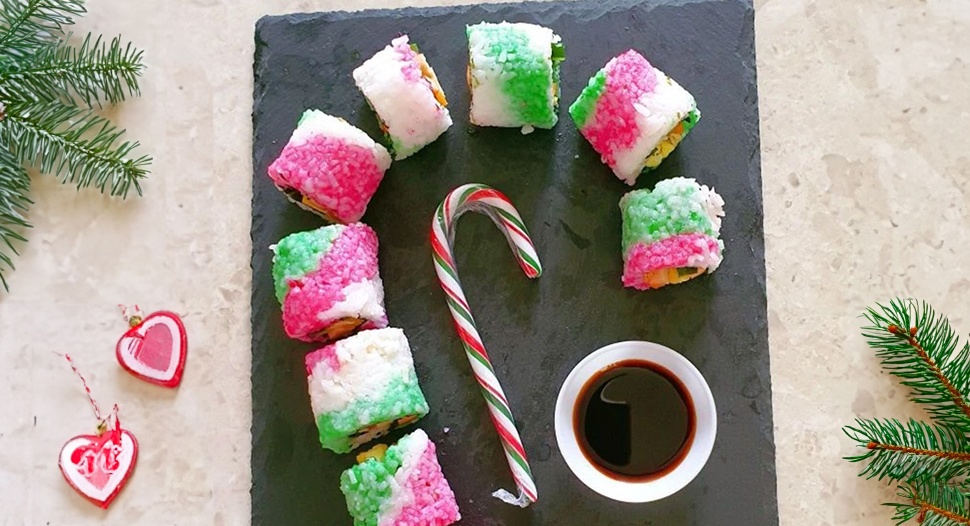 Christmas Treat Candy Cane Sushi