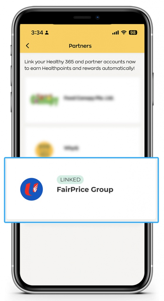 phone-How-to-link-Healthy-365-and-FPG-apps-step6 How to link my FairPrice Group and Healthy 365 app accounts - Step 6 - After linking both accounts, you will see a ‘Linked’ status for the FairPrice Group app in your Healthy 365 app.