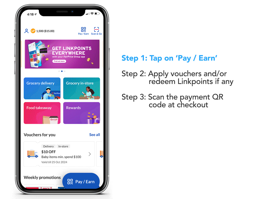 phone-How-to-pay-via-fp-appJul2024 How to pay via the FairPrice Group app when in-store using self-checkout or at the cashier